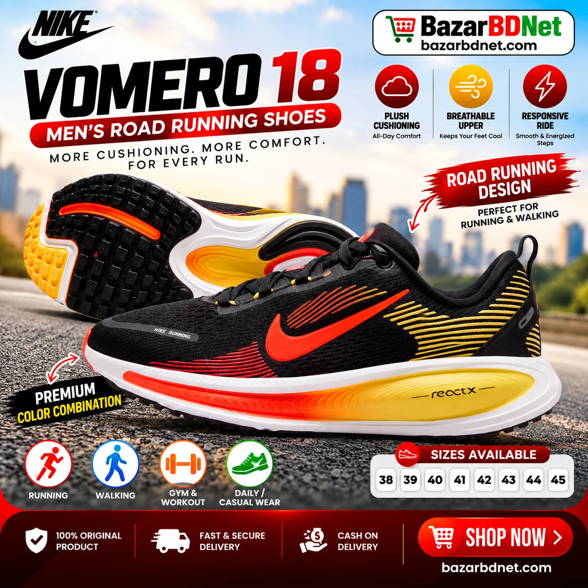 👟🔥 নাইকি ভোমেরো ১৮ – পুরুষদের রোড রানিং জুতা 🔥👟